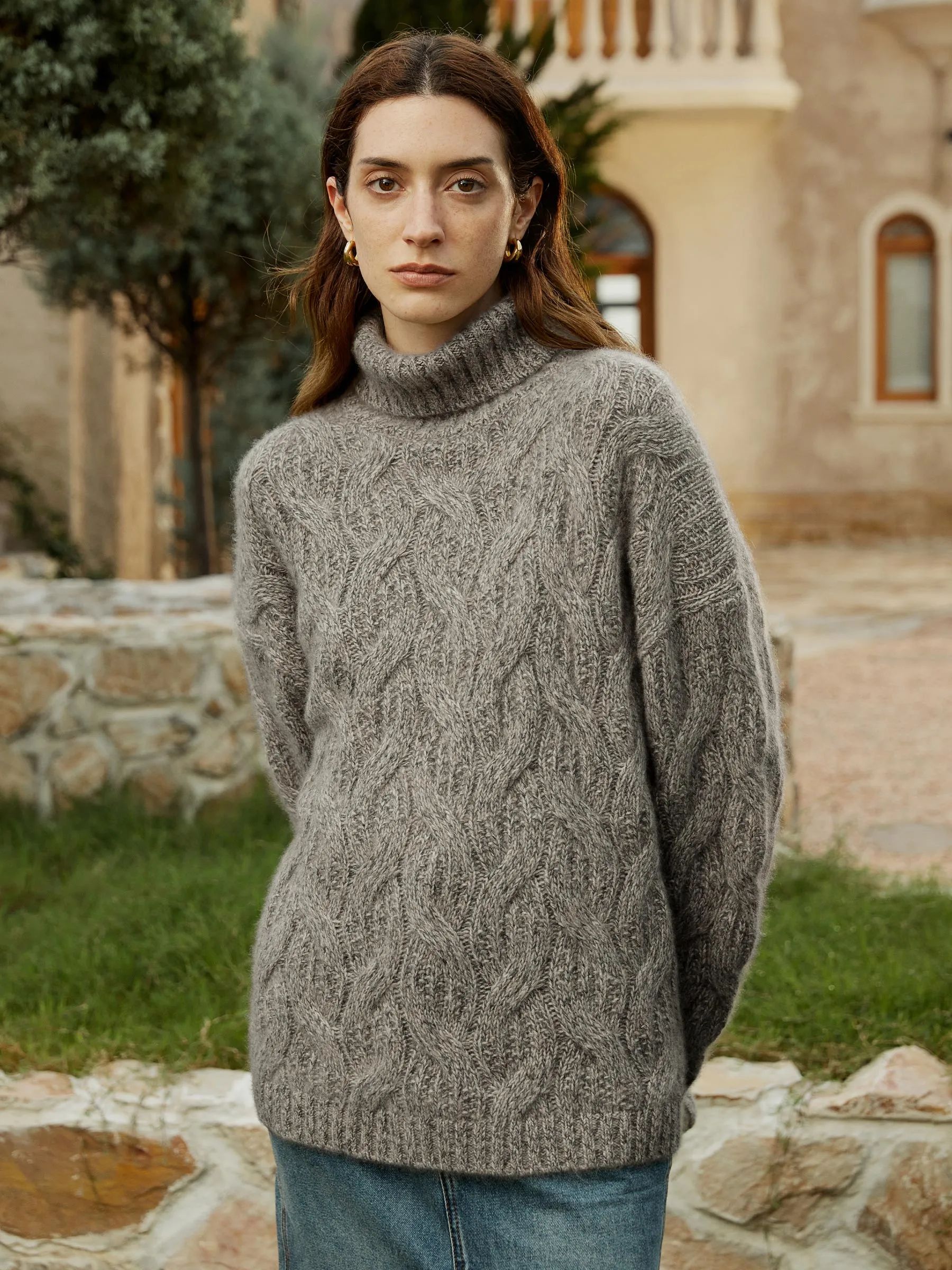 Cable-Knit Cashmere Turtleneck Sweater | LilySilk
