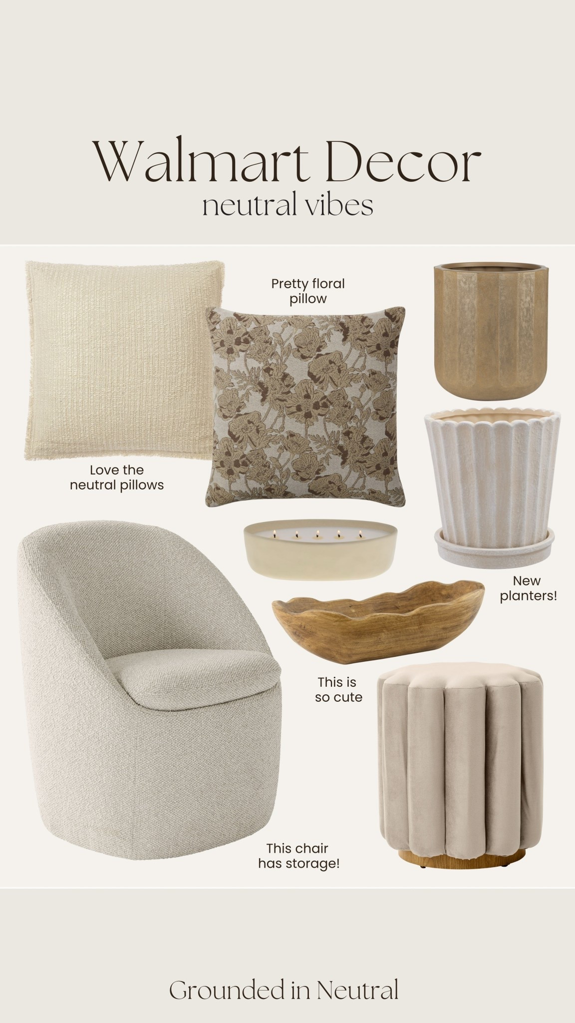 Neutral Walmart home decor that’s giving neutral vibes. ✨🤎 Loving this chair with storage and this pretty floral Chris Loves Julia throw pillow. 

#LTKHome #LTKFindsUnder100 #LTKSeasonal