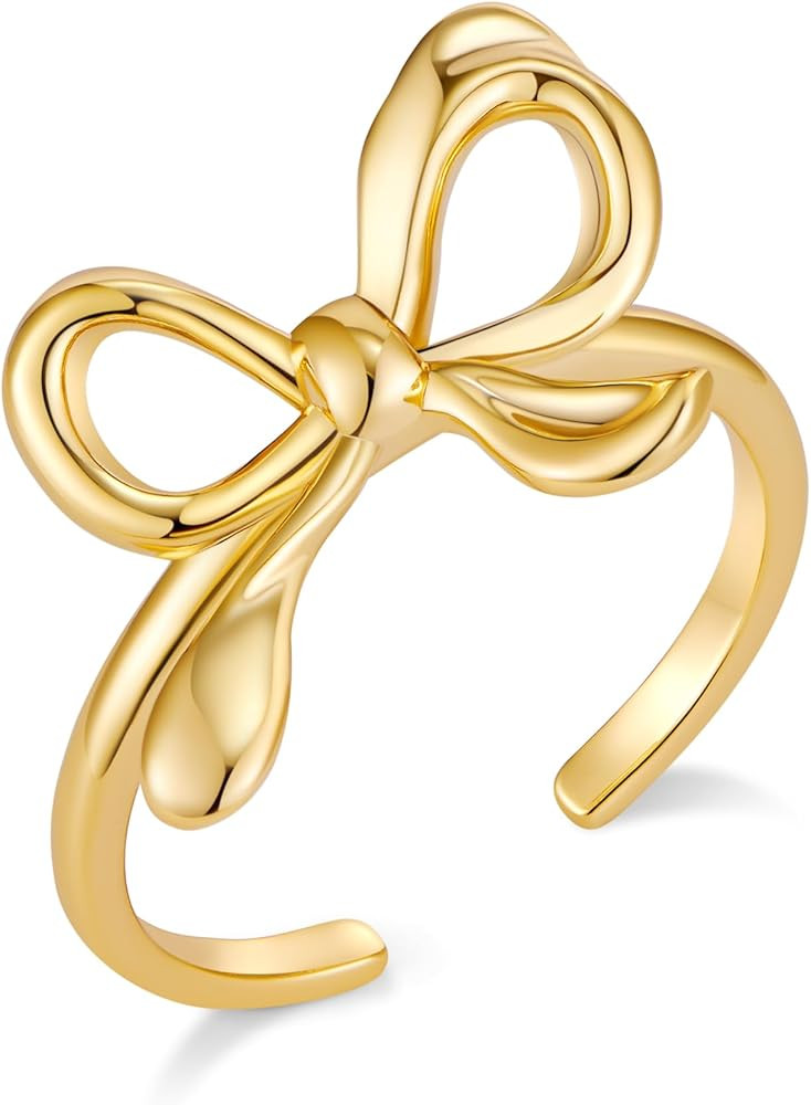 Elegant Bow Rings For Women Adjustable Open Gold Silver Rose-Gold Band Ring With Bowknot Cute Sta... | Amazon (US)