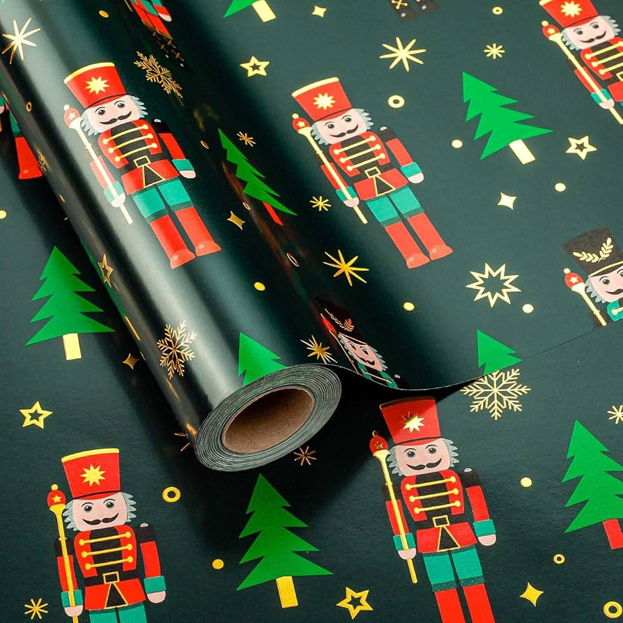 Retrify Nutcracker Wrapping Paper Roll, 17 Inches x 32.8 Feet Green Christmas Gift Wrap for New Y... | Amazon (US)