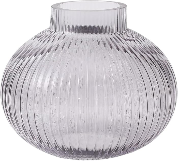 Black Glass Vase for Tulips, Ribbed Glass Vase for Flowers, Round Flower Vases, Small Short Vases... | Amazon (US)