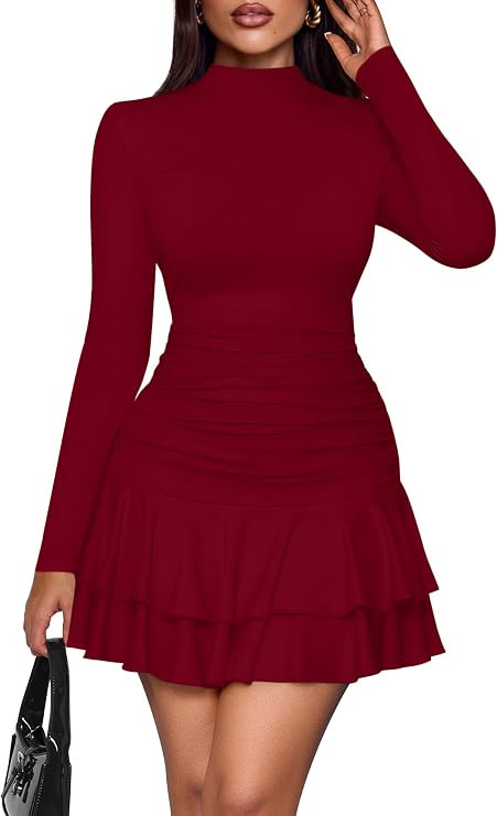 PRETTYGARDEN Women's Y2K Ruffle Layered Bodycon Mini Dress | Amazon (US)