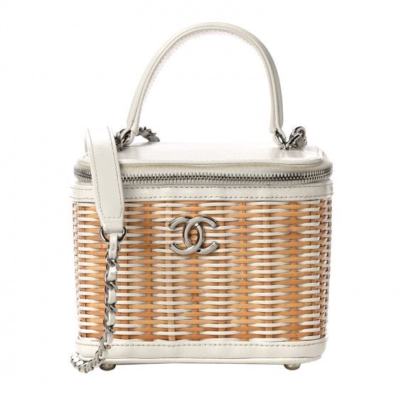 CHANEL Calfskin Raffia Small Vanity Case Bag White Beige | Fashionphile