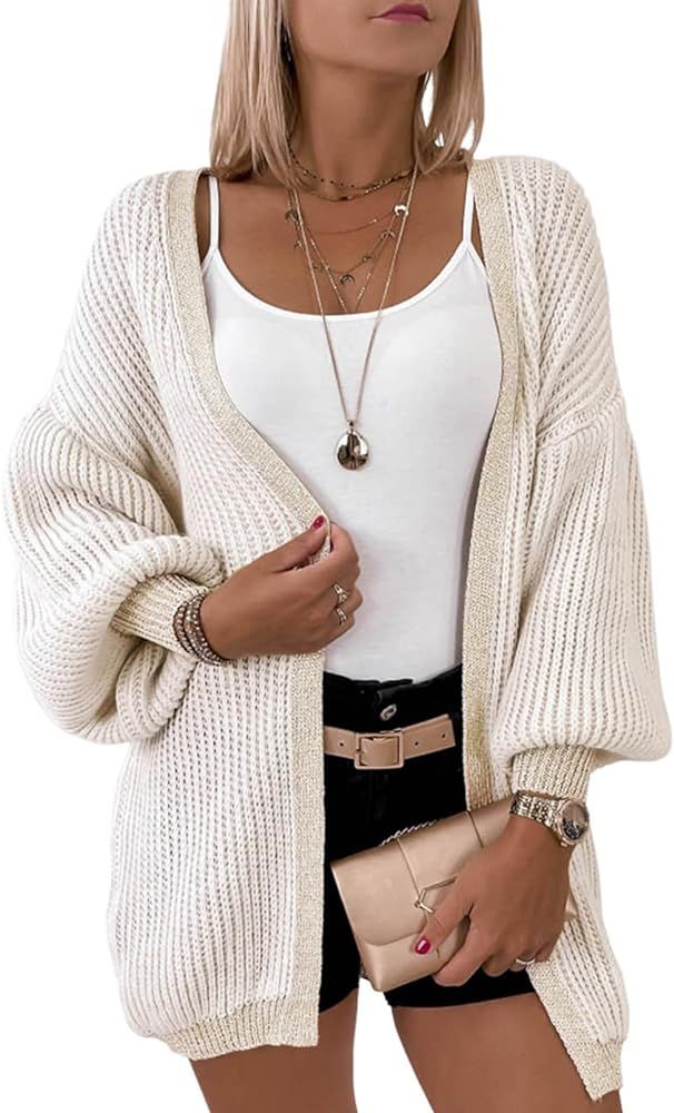 Dokotoo Cardigan Women 2023 Fall Winter Striped Lantern Sleeve Knit Cardigans Sweaters | Amazon (US)