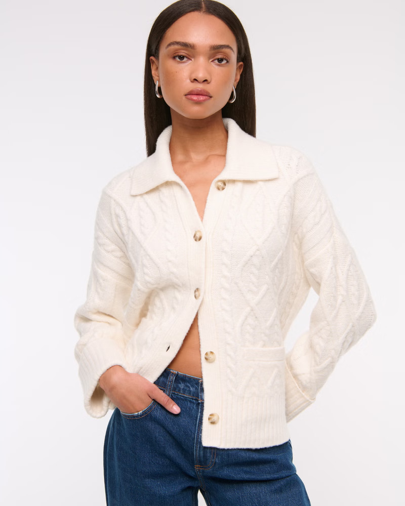 Women's Cable-Knit Collared Cardigan | Women's Tops | Abercrombie.com | Abercrombie & Fitch (US)