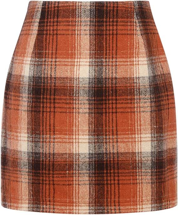 IDEALSANXUN Womens High Waist Plaid Skirt Bodycon Pencil Wool Mini Skirts | Amazon (US)