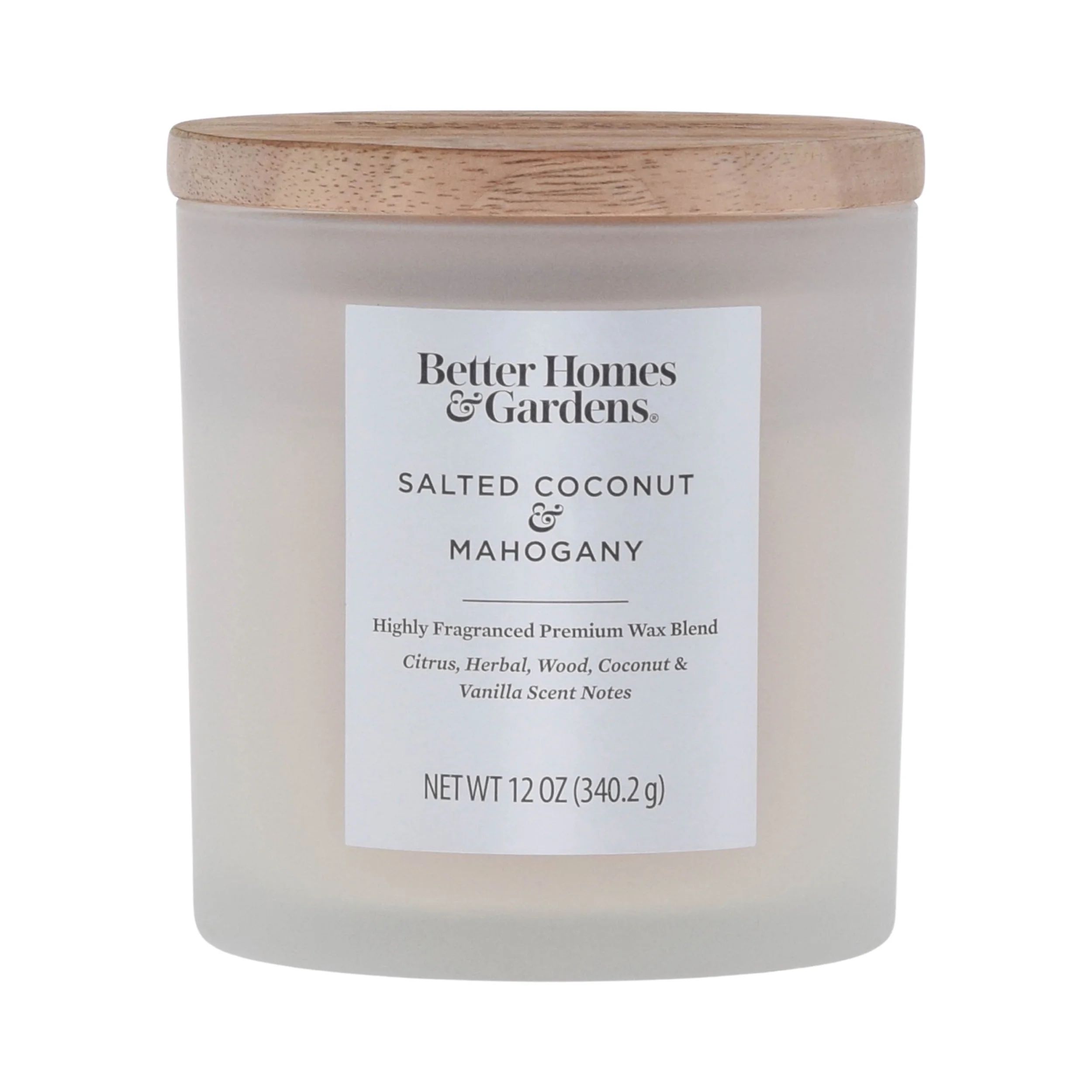 Better Homes & Gardens 12oz Salted Coconut & Mahogany Scented 2-Wick Frosted Jar Candle | Walmart (US)