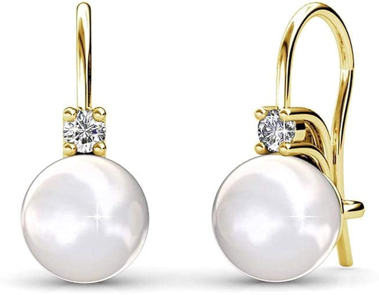 Cate & Chloe Cassie Refined 18k White Gold Pearl Drop Earrings with Crystals, Women's Gold Earrings, | Amazon (US)