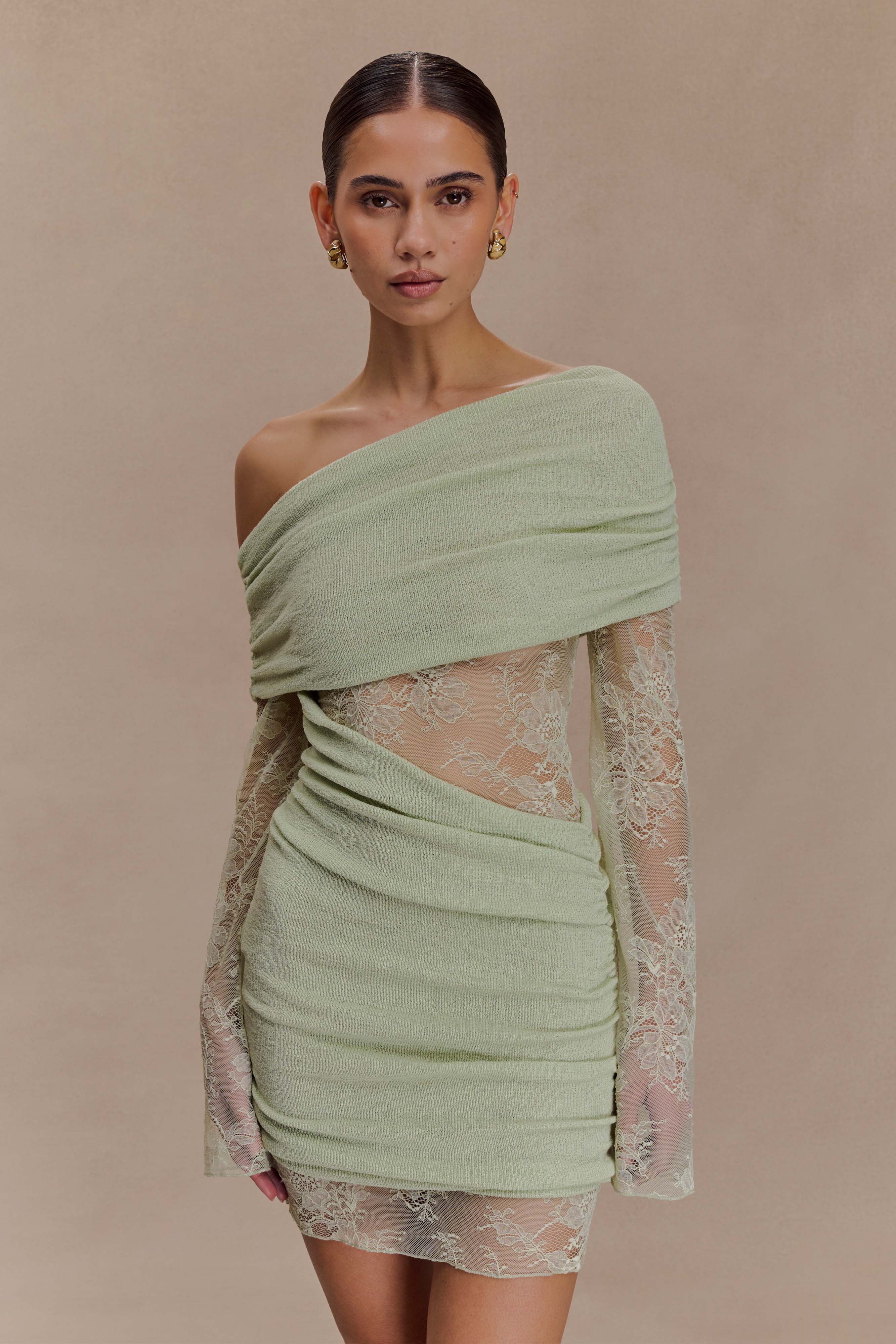 Luxie Lace Knit Mini Dress - Pastel Green | Meshki (APAC)