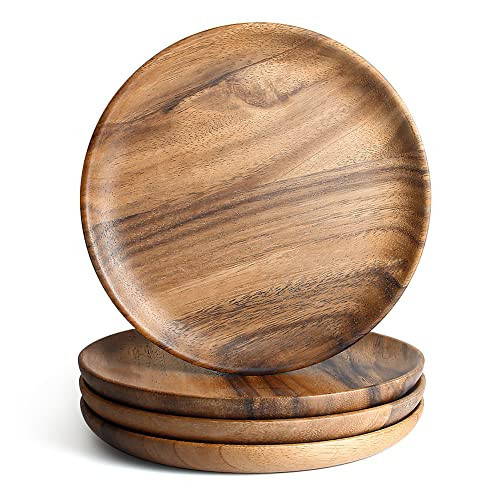 AOOSY Acacia Wood Serving Plates Dinner Plates 8inch Round Wood Plates Set of 4, Easy Cleaning & Lightweight for Dishes Snack, Dessert | Amazon (UK)