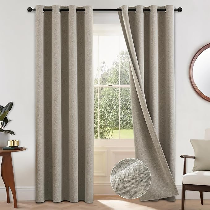 COSVIYA 100% Blackout Natural Linen Curtains & Drapes 84 Inch Length 2 Panels Set, Full Room Dark... | Amazon (US)