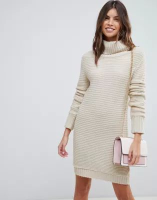 ASOS DESIGN sweater dress with roll neck in ripple stitch | ASOS US