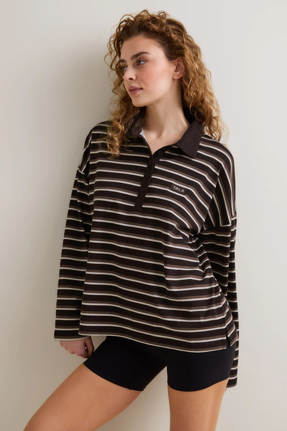 Rugby Polo Shirt - Brown Stripe | TALA (UK)