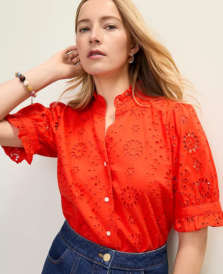 Eyelet Ruffle Blouse | Ann Taylor