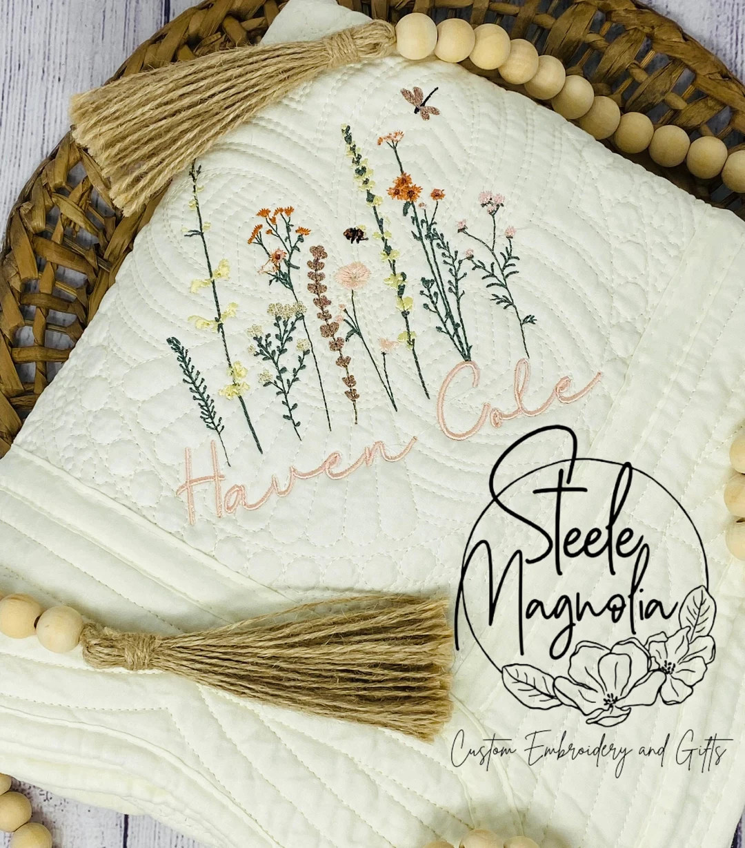 Wildflower Nursery Quilt Dragonfly Blanket Baby Heirloom Quilt Embroidered Flowers Baby Blanket P... | Etsy (US)