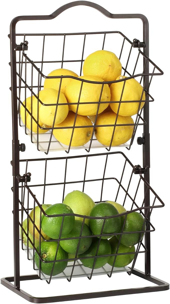 Fruit Basket for Kitchen 2 Tier Vegetable Produce Storage Holder for Countertop Metal Multipurpos... | Amazon (US)