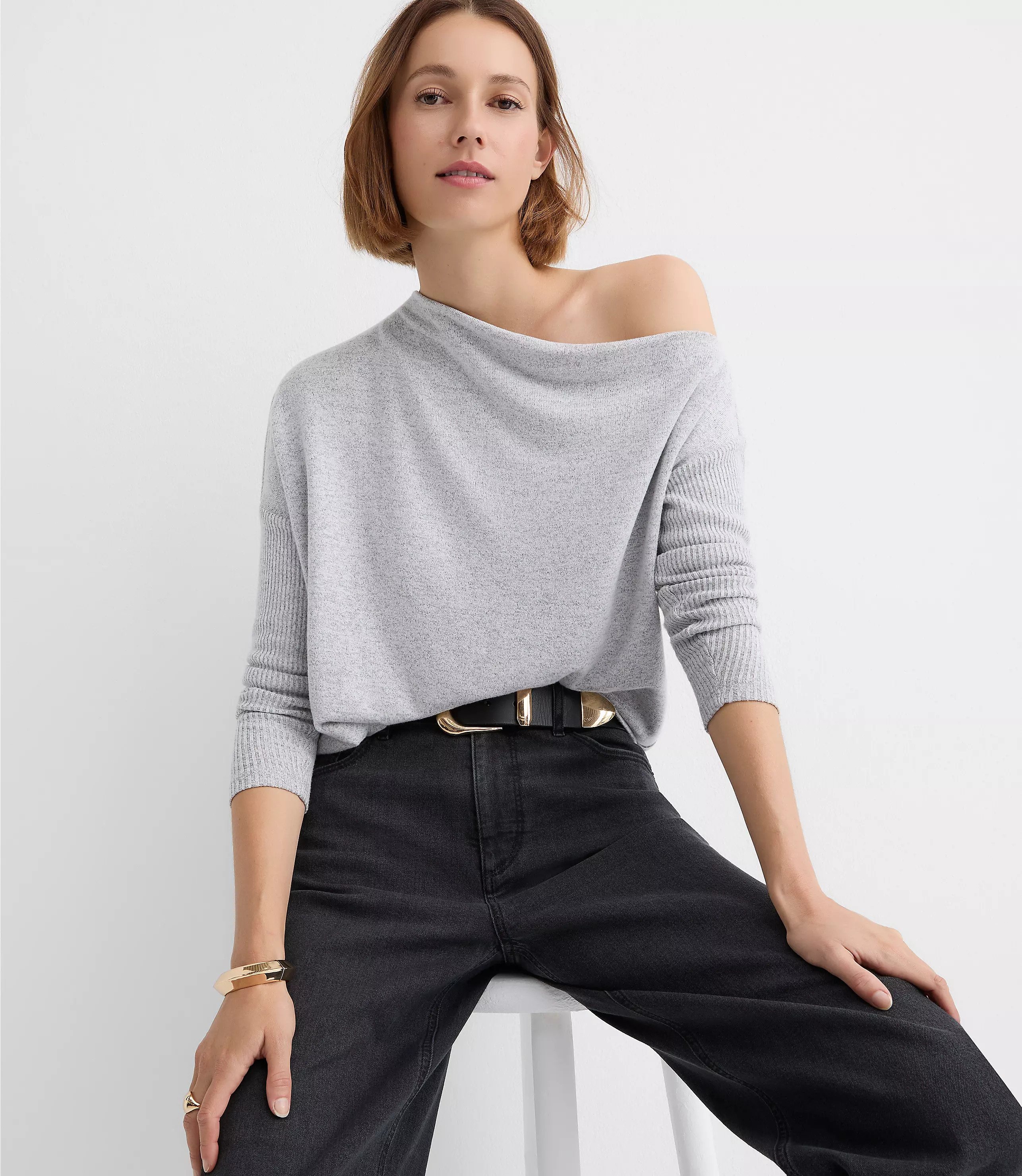 Heathered Ribtrim Jersey Off The Shoulder Top | LOFT