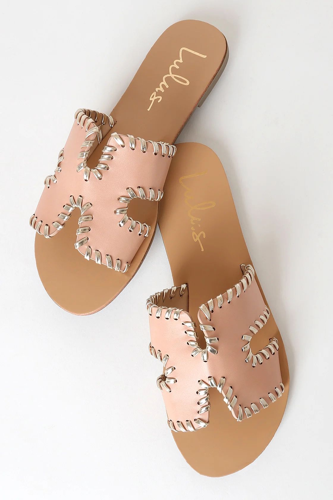 Saxon Light Nude and Gold Slide Sandals | Lulus (US)