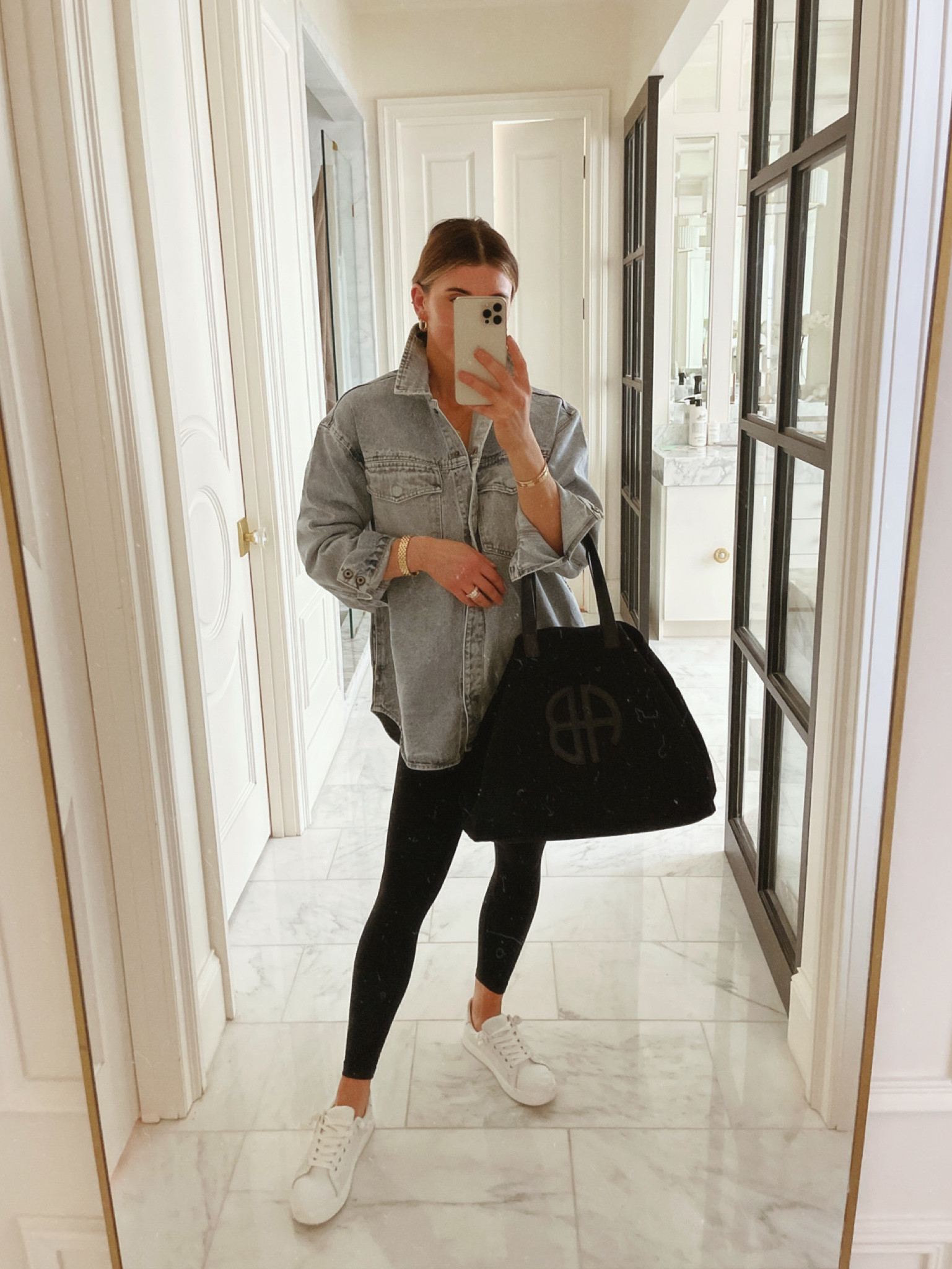 Found this denim shacket in stock! Wearing size small. Fits naturally oversized 