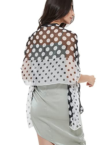 PANTONIGHT Long Chiffon Polka Dot Scarfs for Women Black and White Scarf (Black/white 720) | Amazon (US)