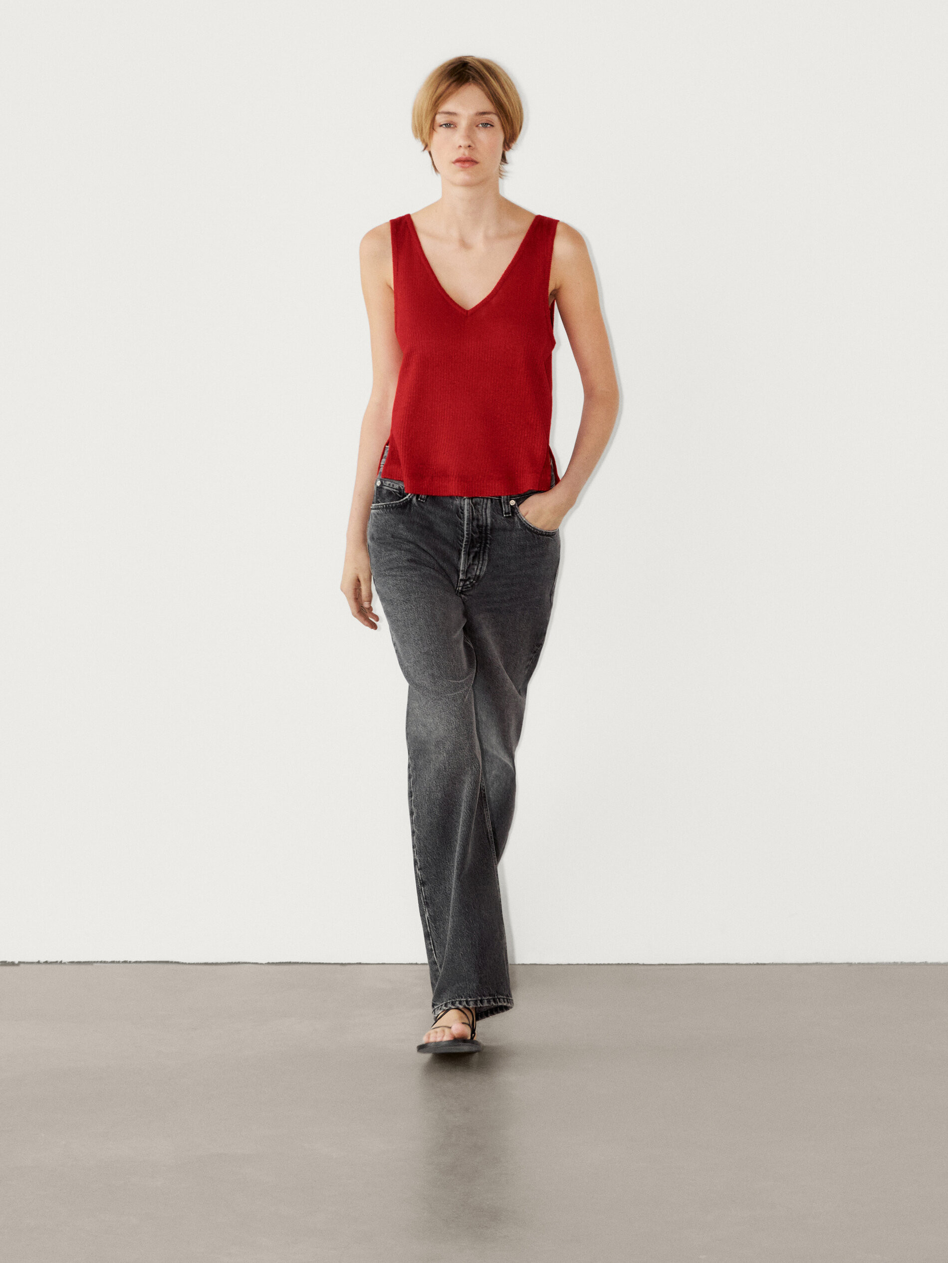 100% linen strappy top | Massimo Dutti US