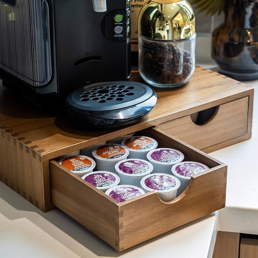 Wooden K Cup Organizer Coffee Pod Storage Box, Coffee Pods and Tea Organizer Holder, K Pod Drawer... | Amazon (US)