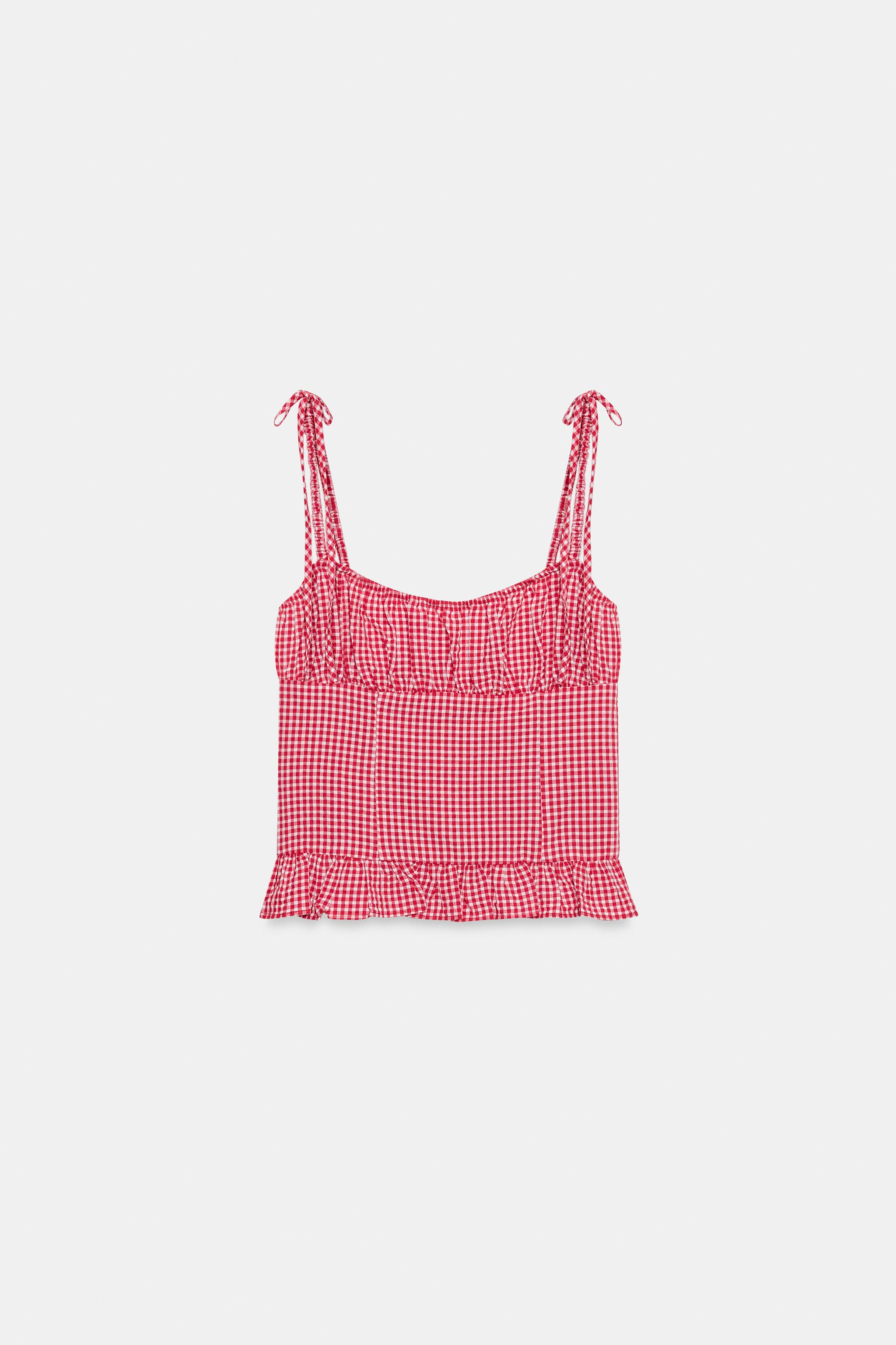 GINGHAM RUCHED TOP | Zara US