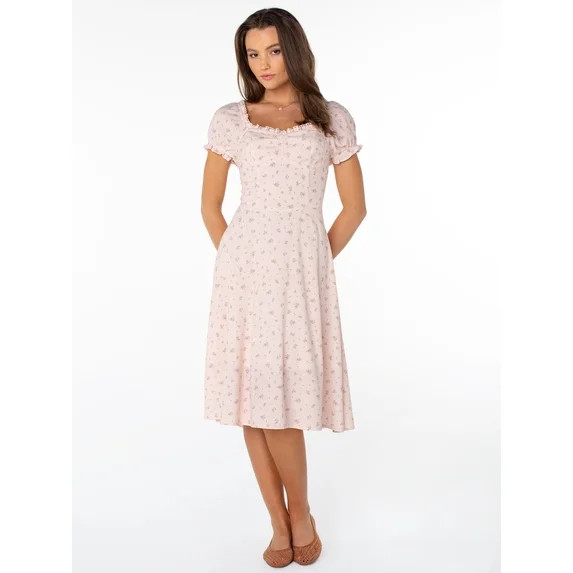 Celebrity Pink Women's and Women's Plus Puff Sleeve Midi Dress, Sizes XS-4X | Walmart (US)