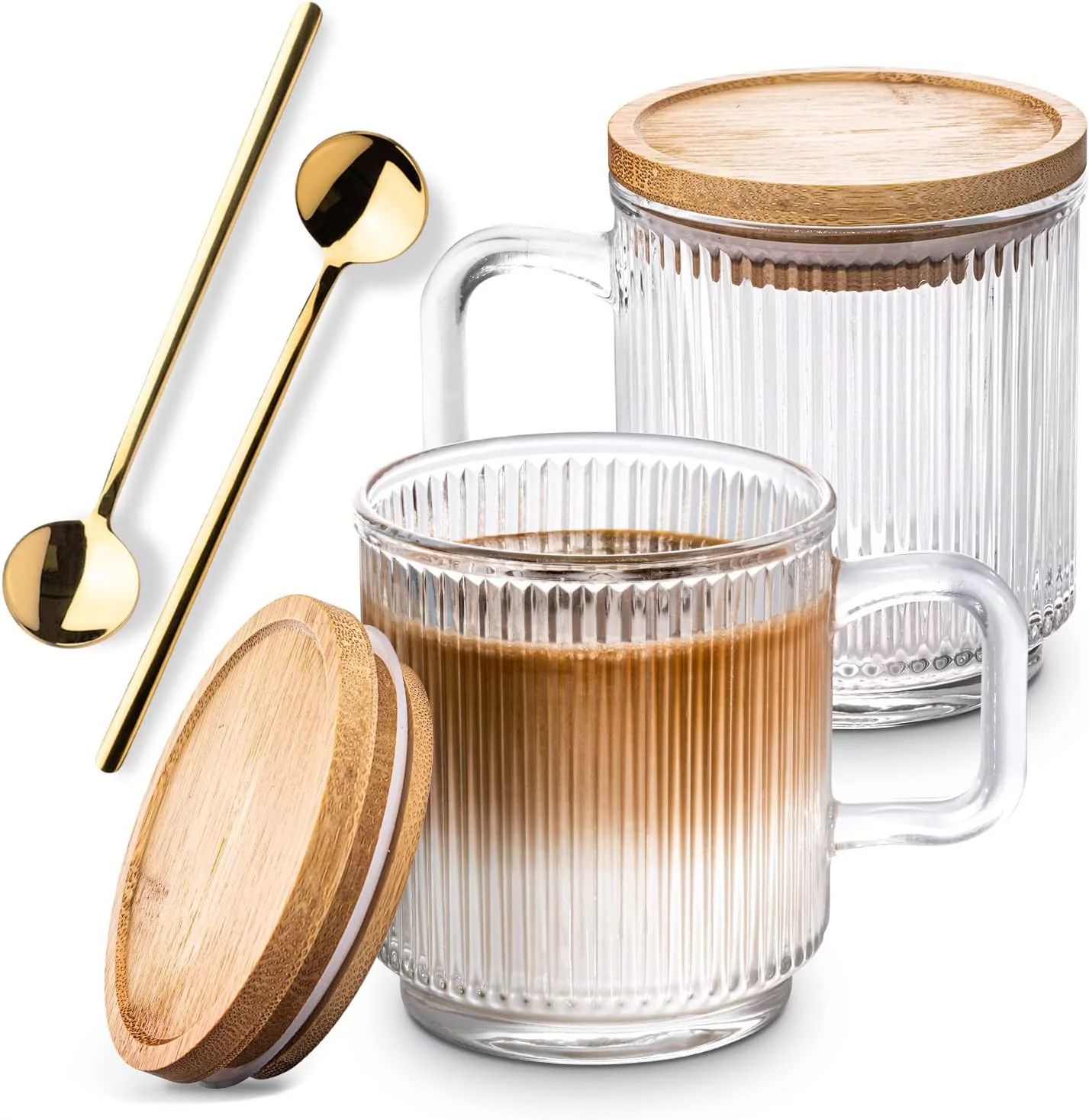 Combler Glass Coffee Mugs, Espresso Cups for Coffee Bar Accessories, Clear Coffee Mug Set of 2, 1... | Walmart (US)