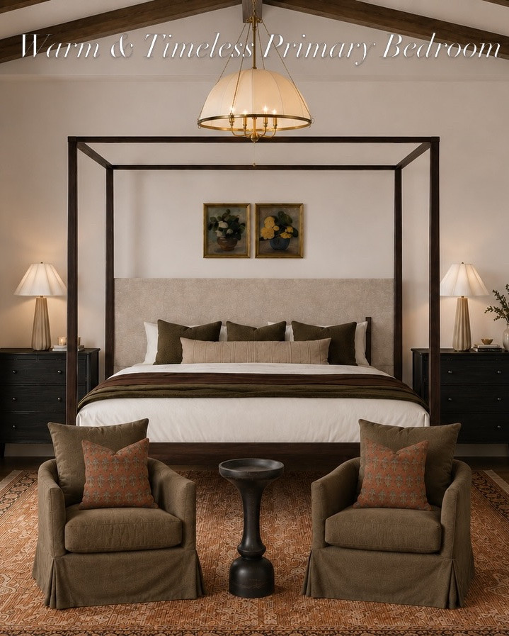 A warm, collected primary bedroom that feels timeless 🤎

This space is all about the layers—warm neutrals, rich dark wood, olive green, muted terracotta, vintage-inspired pattern, and soft, relaxed textures. 

Save this for your next primary bedroom refresh + follow @philomenaandco for more moodboards, room inspiration, and warm, timeless interiors. 🤎

#BedroomInspiration #ad #WayfairCreator #affiliatelink #Wayfair @wayfair

#LTKHome #LTKSaleAlert