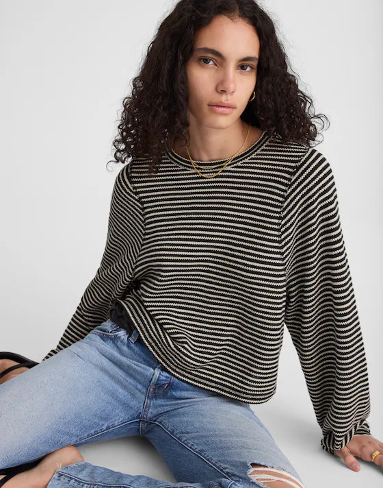 Striped Curved Long-Sleeve Tee | Madewell | Madewell