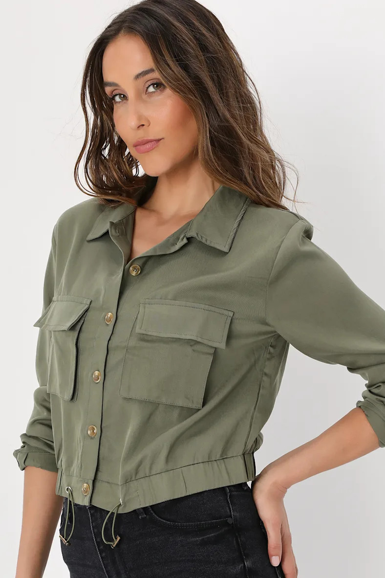 Eldora Olive Green Cropped Utility Jacket | Lulus (US)