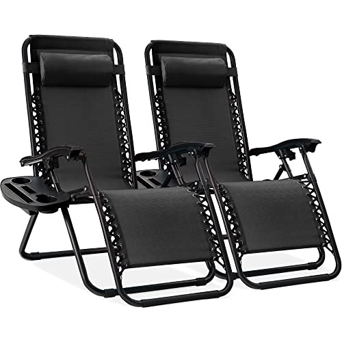 Best Choice Products Set of 2 Adjustable Steel Mesh Zero Gravity Lounge Chair Recliners w/Pillows and Cup Holder Trays - Black | Amazon (US)