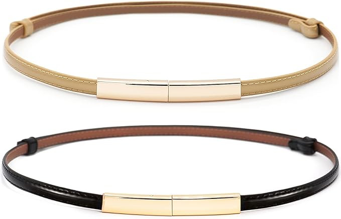 Glamorstar Women Skinny Patent Leather Slim Belt Adjustable Alloy Buckle Waist Belt for Dress | Amazon (US)