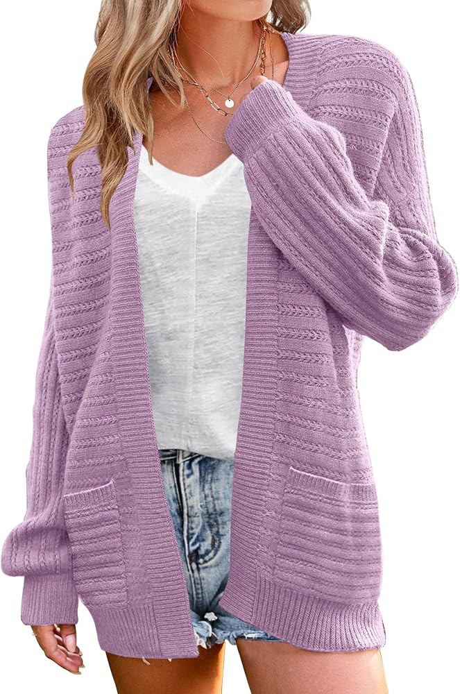 ZESICA Women's Casual Long Sleeve Cable Knit Open Front Loose Chunky Sweater Cardigan Coat Outerw... | Amazon (US)