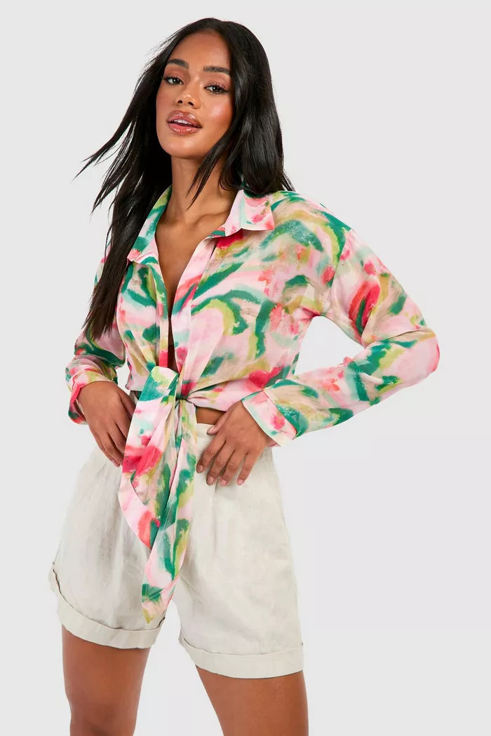Chiffon Print Tie Blouse | boohoo (US & Canada)