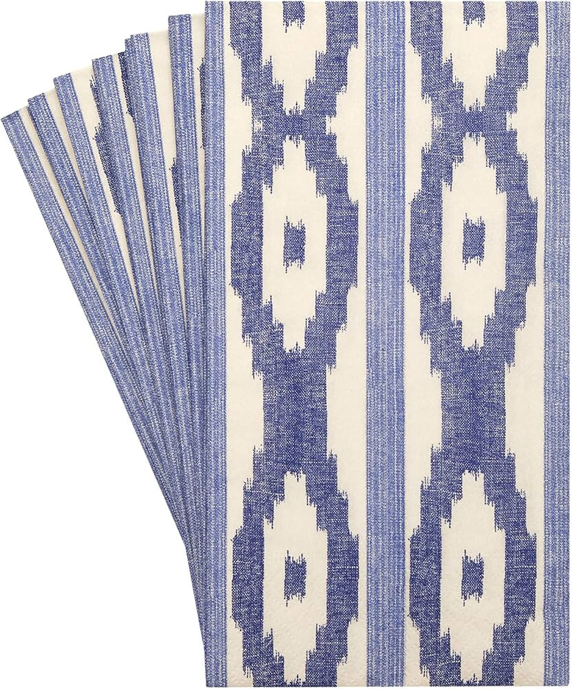 Decorative Paper Hand Towels Fingertip Towels Disposable Blue Bathroom Decor Modern Ikat Pak 32 | Amazon (US)