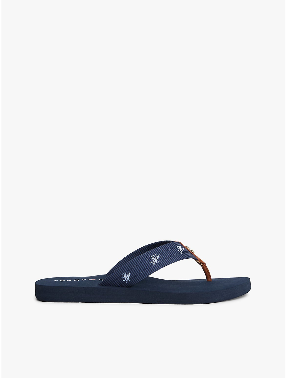 Tommy Hilfiger Women's Embroidered Monogram Canvas Flip Flop - Dark Blue - US 7 / EU 37.5 | Tommy Hilfiger (US)