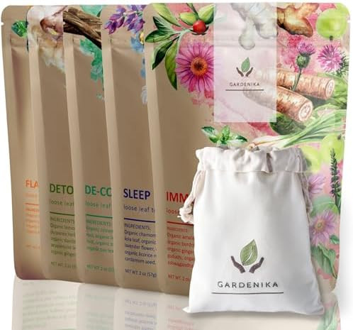 Gardenika Organic Loose Leaf Tea Sampler - Herbal Caffeine-Free Set - Ayurvedic Blend, KSA Kosher... | Amazon (US)