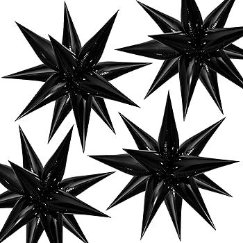 50pcs Black Star Balloons Mylar, Black Spike Explosion Star Foil Balloons Metallic, Black Starbur... | Amazon (US)