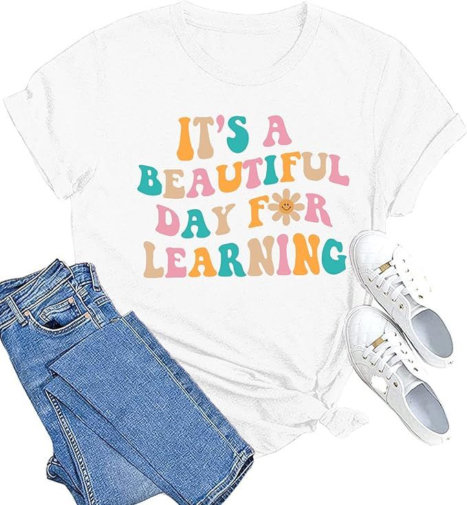 MAIHUN Women Teacher Life Shirt Teacher Gift Short Sleeve Shirts It’s a Beautiful Day for Learn... | Amazon (US)