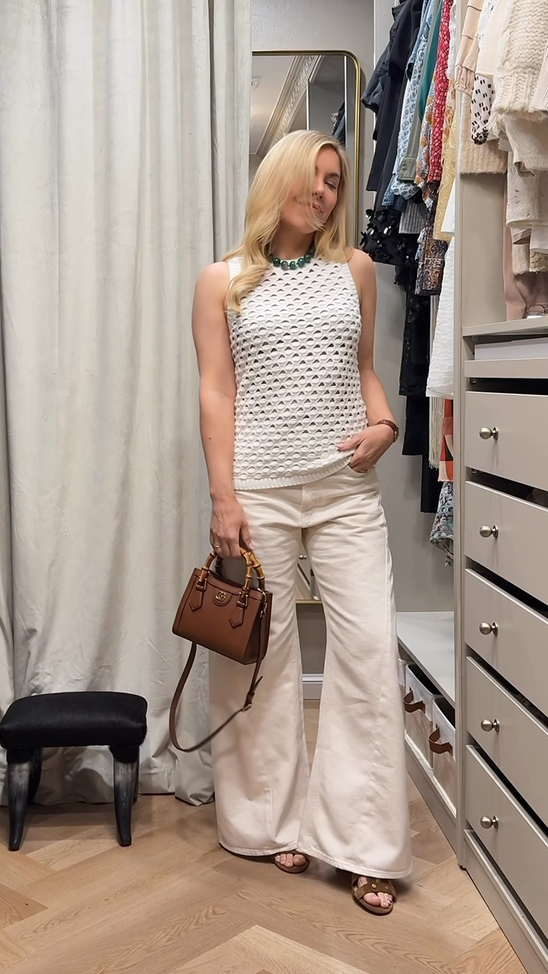 Love the shape of these twist jeans. 
I sized down (there’s no stretch) I’m in 26 instead of my usual 25
Green necklace selling out!!


#LTKgrwm #LTKdayinmylife #LTKootd