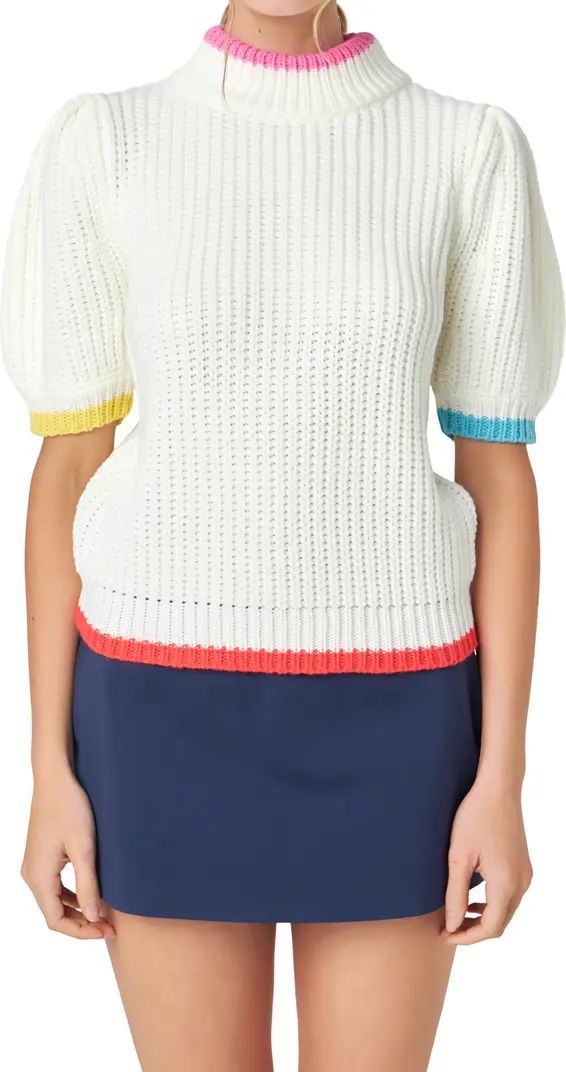 Tipped Trim Short Sleeve Shaker Stitch Sweater | Nordstrom