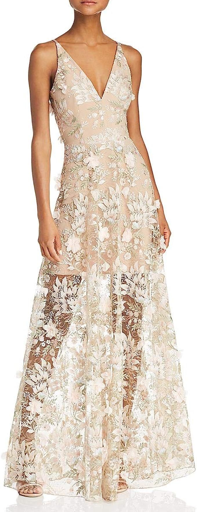 Dress the Population Women's Embellished Plunging Gown Sleeveless Floral Long Dress | Amazon (US)