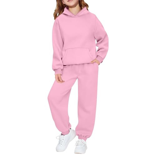 Girls Sweatsuit Kids Soild 2 Piece Sweat Suit Hoodie Sweatshirts and Jogger Sweatpants with Pockets Teen Girl Clothes Sets Pink baby outfit 11-12 Years | Amazon (US)