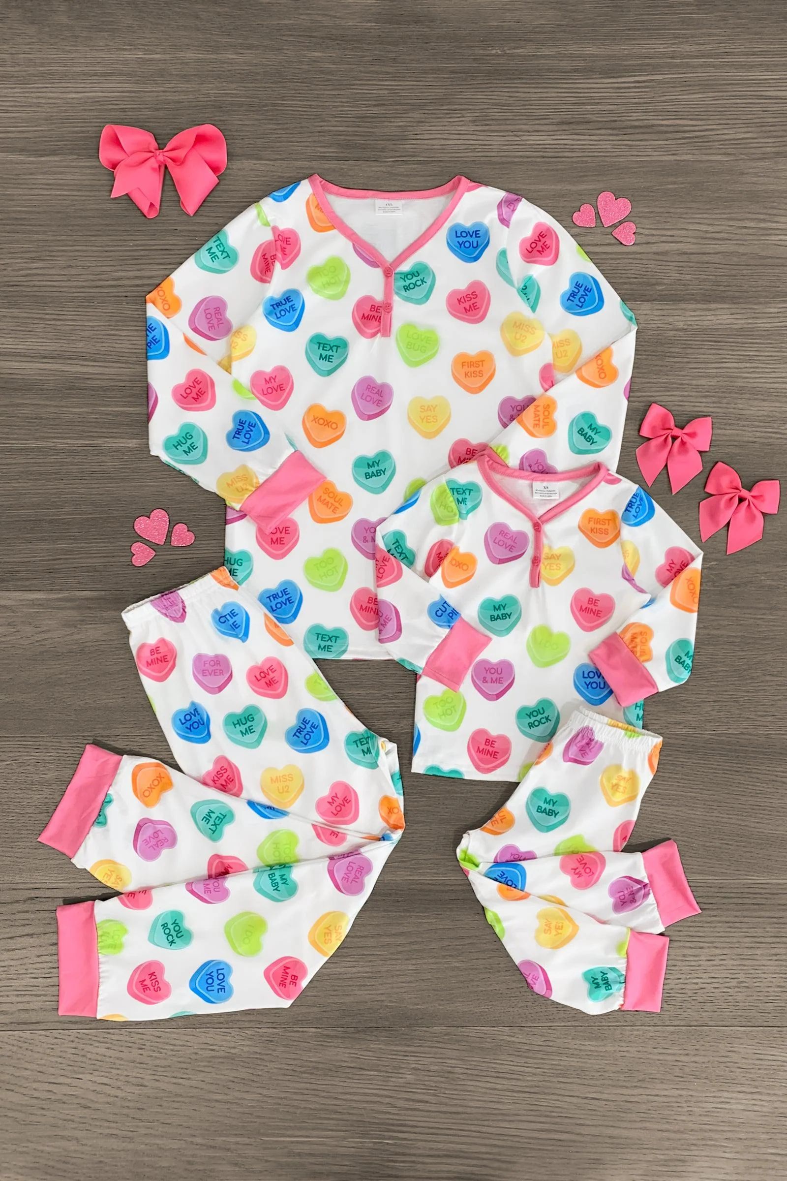 Mom & Me - White Candy Heart Pajamas | Sparkle In Pink