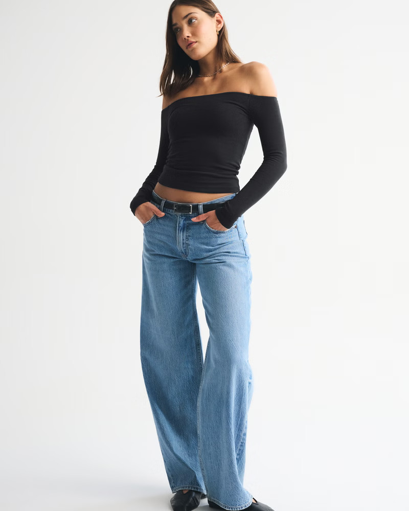 Bra-Free Off-The-Shoulder Long-Sleeve Top | Abercrombie & Fitch (US)