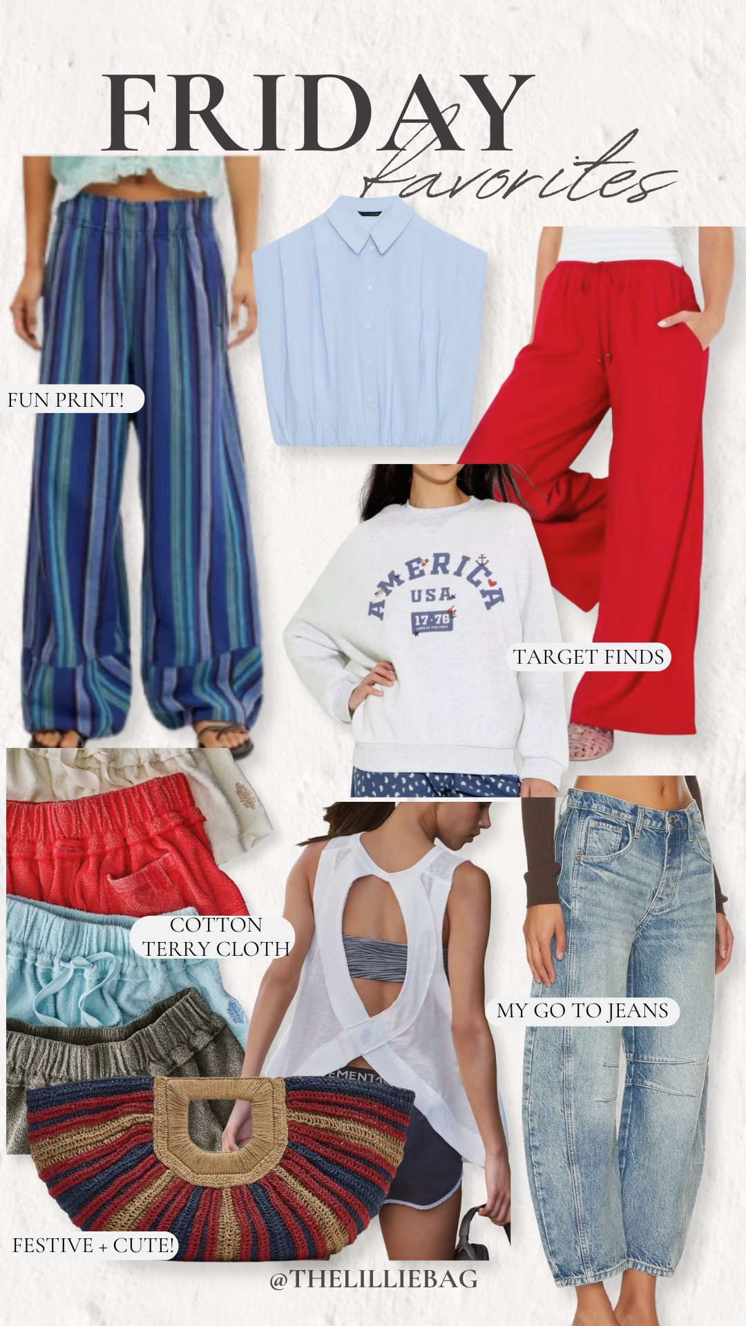 Happy Friday! 🇺🇸❤️💙 This week’s favorites are full of festive finds, comfy Target pieces, my go-to jeans, and the cutest beach-ready accessories. I’m especially loving those red lounge pants and the America sweatshirt! Which one are you adding to your cart first?

Summer outfit. 4th of July. Jeans. Denim. Shirts.

#LTKSeasonal #LTKootd