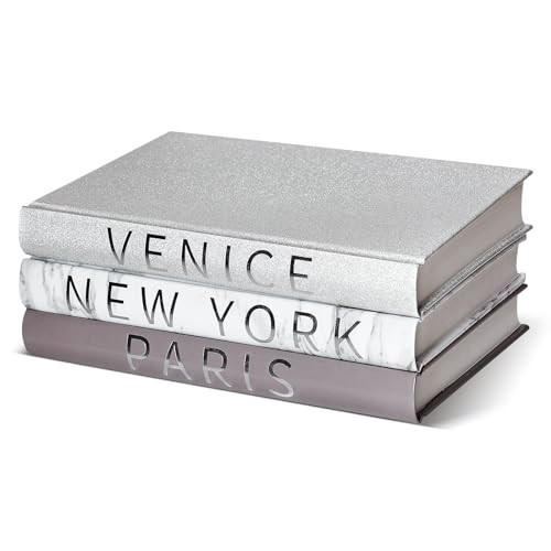 Set of 3 Decorative Books for Home Decor-Silver Foil Stamping Decor Books,Fashion Designer Books for Coffee Tables and Book Shelf Decoration | Amazon (US)