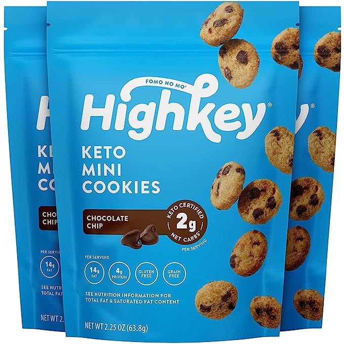 HighKey Snacks Keto Food Low Carb Snack Cookies, Chocolate Chip, 3 Pack - Gluten Free & No Sugar ... | Amazon (US)